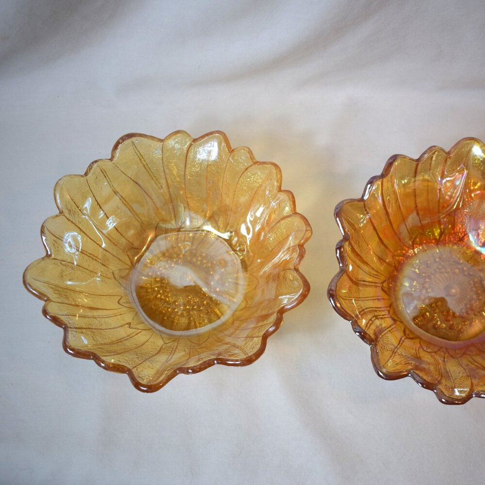 Pair Vintage Carnival Glass Sunflower Bowls 7 Inches